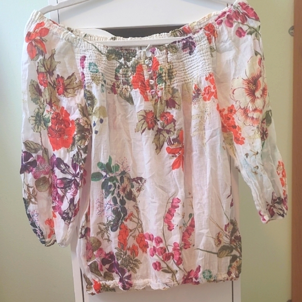 Boho Floral Blouse Cream Spring Top